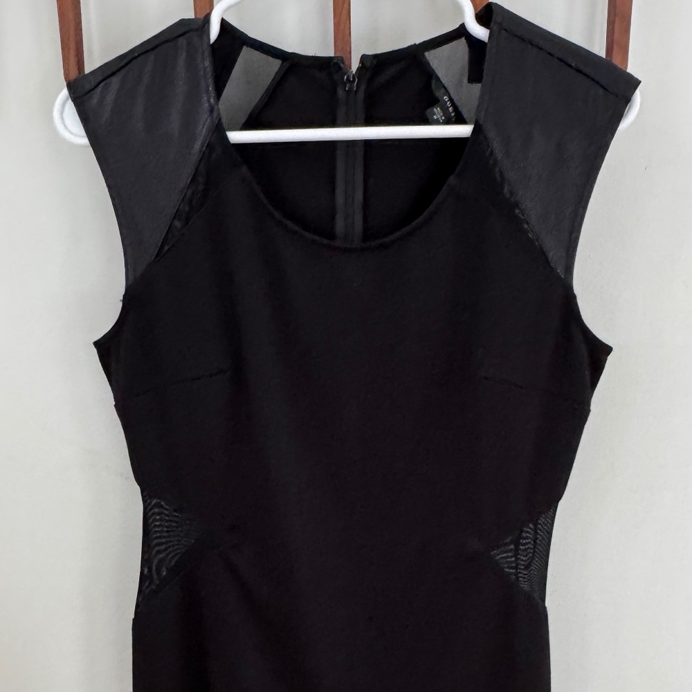 GUESS Sleevless Dress with Mesh Cutout and Faux Leather Detailing